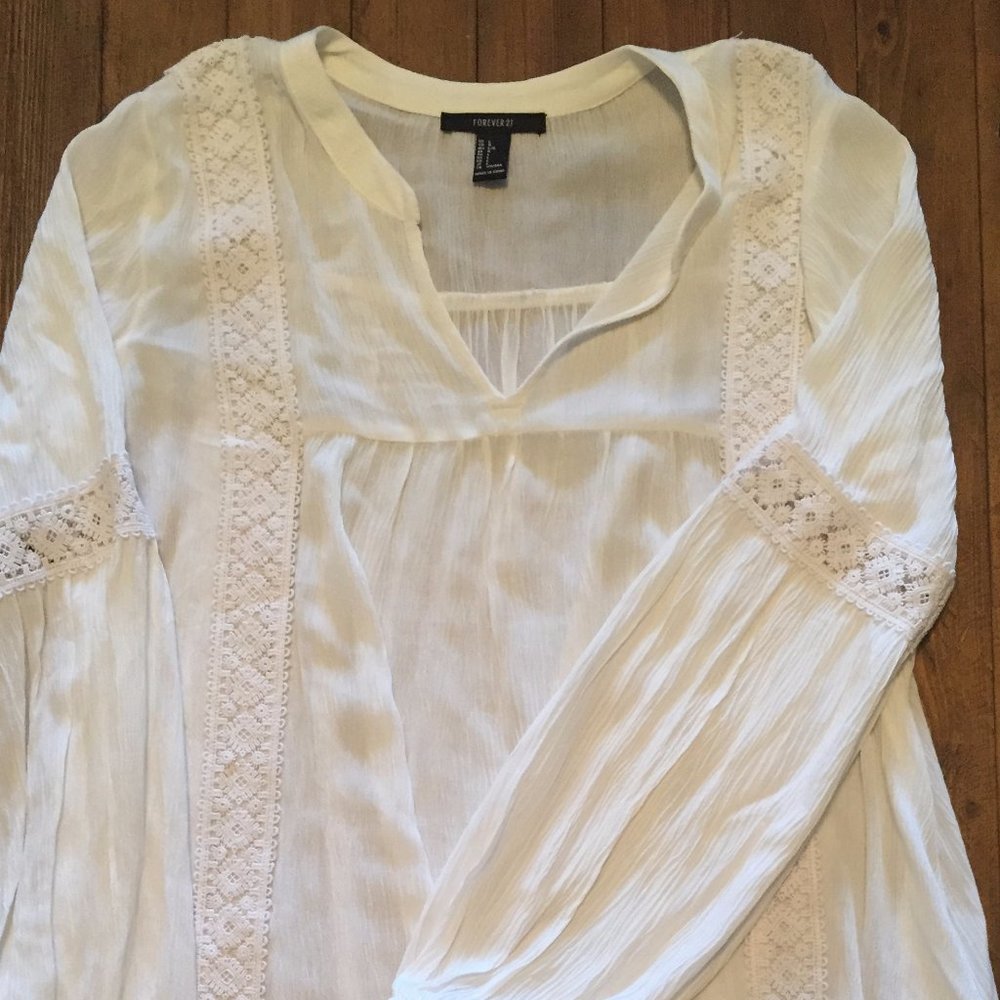 White Flowy Dress with Crochet Embellishment